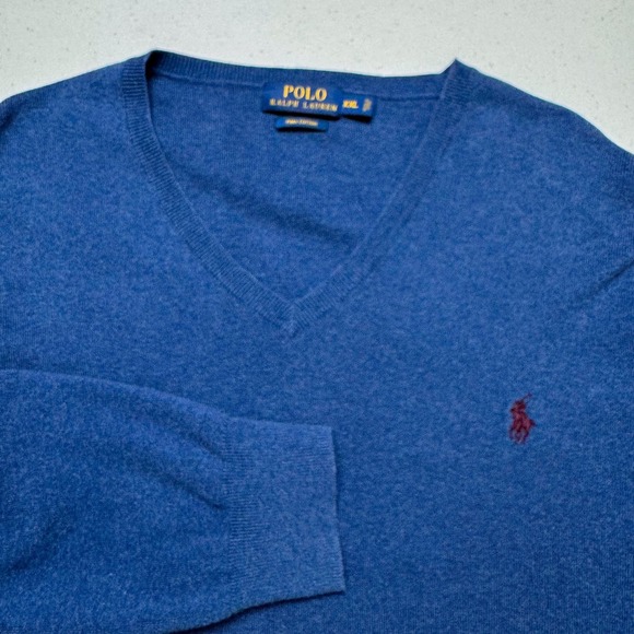 Polo Ralph Lauren Sweater Mens 2XL Blue V Neck Pima Cotton Pullover Classic XXL‎ - Picture 7 of 10
